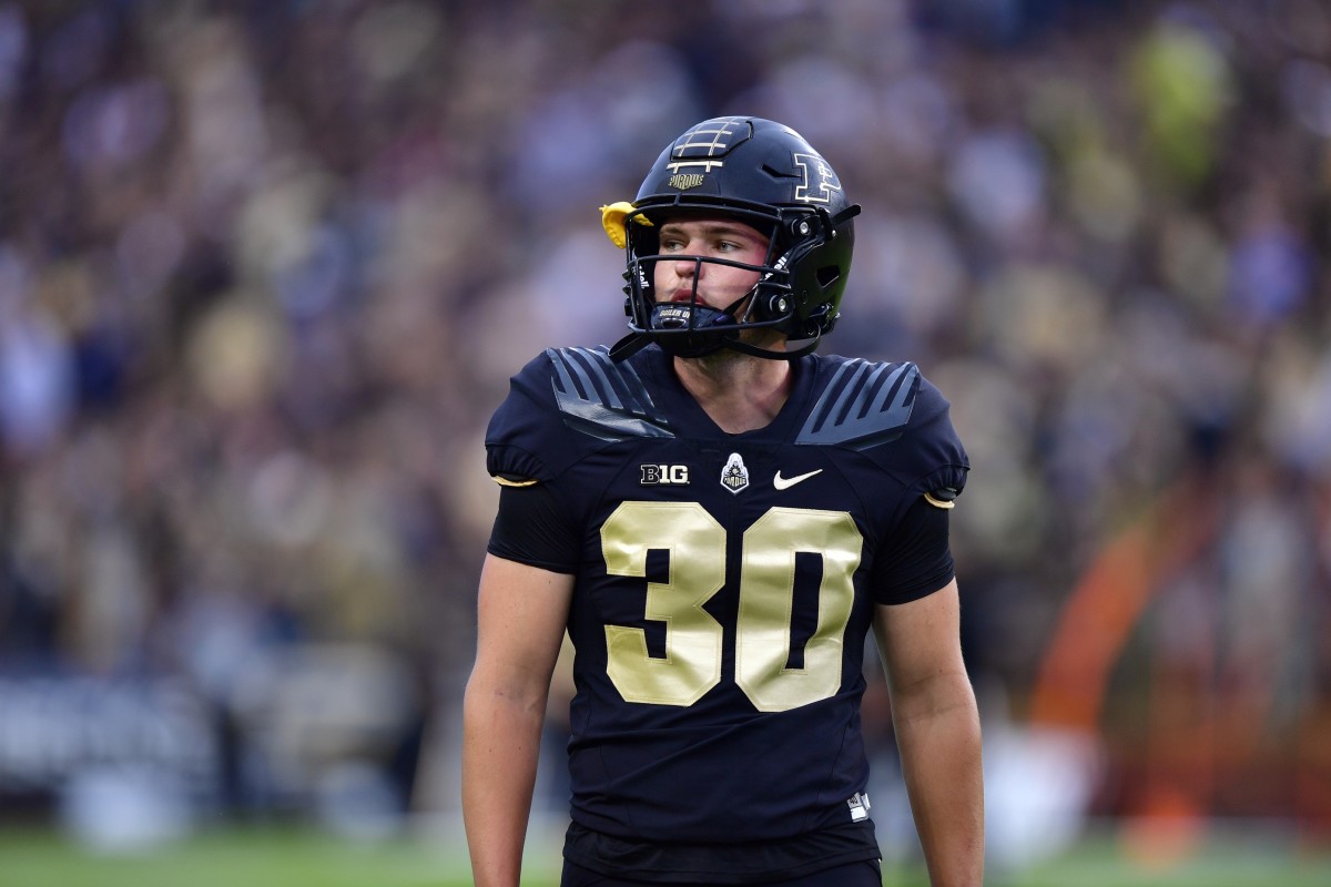 Sep 4, 2021; West Lafayette, Indiana, USA; Purdue Boilermakers punter Jack Ansell (30) warms up before the game against the Oregon State Beavers at Ross-Ade Stadium